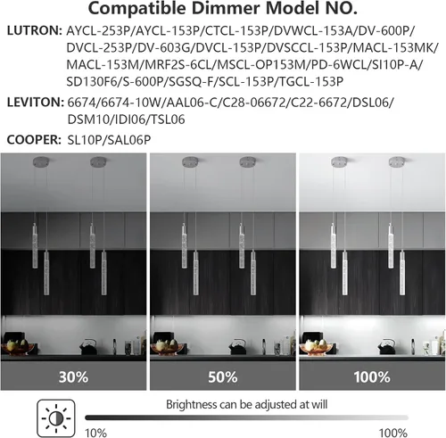 Miniatura 4 de Lámpara moderna colgante de isla de cocina, luz colgante LED regulable, luces colgantes cromadas, mini iluminación colgante de cristal para Cromo