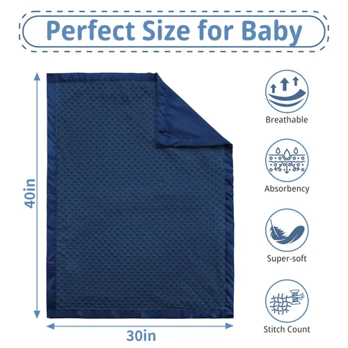 Miniatura 3 de Pro Goleem - Manta para bebé de visón suave con puntos y respaldo de satín sedoso, regalos para bebés para niños y niñas (azul marino, 30’’ x 40’’)