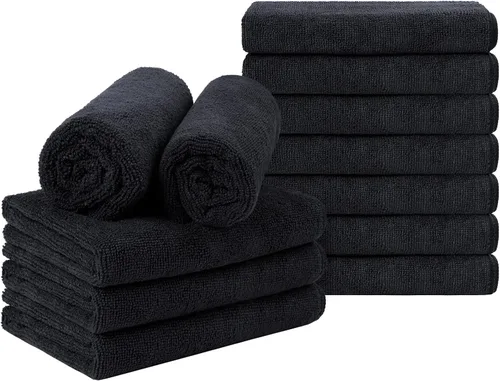 Orighty Paquete de 12 toallas negras para salón, paquete de 12 (no a prueba de blanqueador, 16 x 29 pulgadas), toallas de microfibra súper suaves y