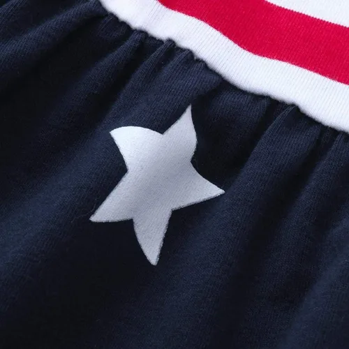 Miniatura 5 de XFGLCK Vestido de 4 de julio para niñas pequeñas, con volantes, estrellas, rayas, lazo, falda, patrón de bandera, trajes de verano
