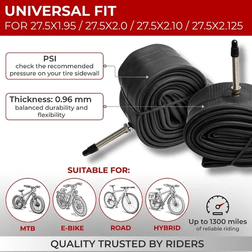 Miniatura 3 de Fincci Pair 27.5 x 1.95-2.125 Inch Bike Inner Tubes 48mm Schrader or Presta Valve Inner Tube for Mountain MTB Road Hybrid Bicycle - Pack of 2