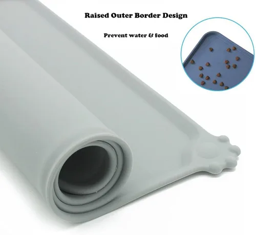 Miniatura 3 de LSilicone - Tapete de alimentación para mascotas, impermeable, para perros y gatos, bordes elevados para evitar derrames, bandeja individual Gris