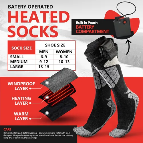 Miniatura 2 de Calcetines térmicos eléctricos calientes, calentadores de pies para el invierno que funcionan con pilas, para hombres y mujeres adultos. Los
