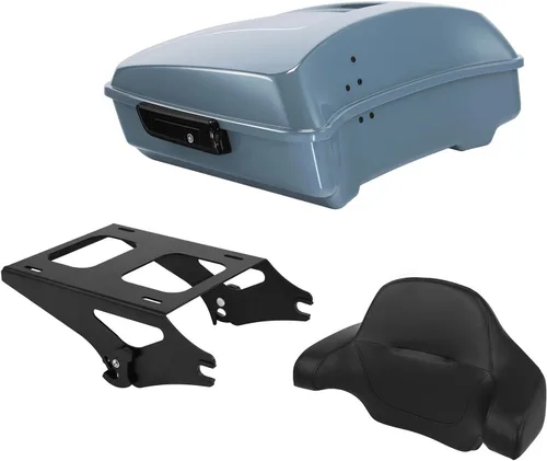 Miniatura 42 de TCT-MOTORPARTS Atlas Silver Metálico Maletero de Viaje Modificado con Respaldo y Montaje en Rack Adecuado para Harley Touring 14-25 Street Glide