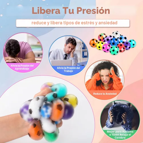 Miniatura 4 de Paquete de 24 bolas antiestrés para adultos, bola de fútbol sensorial para aliviar el estrés, juego de bolas esponjosas a granel para regalo de 24