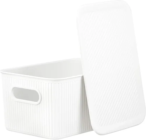 Miniatura 22 de Superio Colección acanalada - Cestas organizadoras decorativas de plástico para almacenamiento en casa, cajas contenedoras azules para organizar