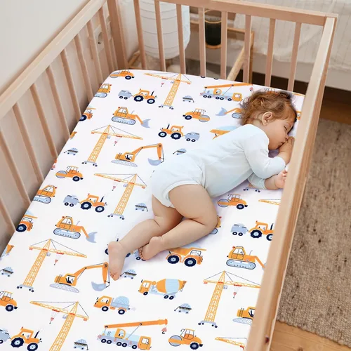 Miniatura 7 de JISEN Juego de ropa de cama de 3 piezas para cuna, juego de ropa de cama suave para cuna, camiones de construcción, juego de edredón para cuna