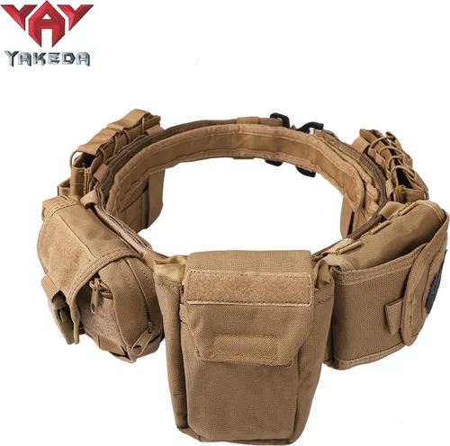 Miniatura 2 de YAKEDA - Cinturón táctico de batalla para uso público, con bolsas, 7 en 1 Canela