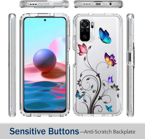 Miniatura 5 de Funda para Redmi Note 10 (4G)/Redmi Note 10S con protector de pantalla de vidrio templado, carcasa rígida de diseño floral de cuerpo completo +