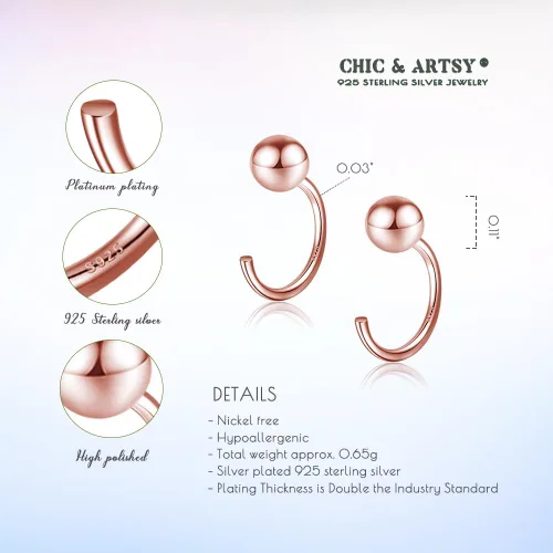 Miniatura 5 de Aretes de medio aro, aretes de aro pequeños de plata de ley 925 de bola, barra, estrella, luna, corazón, cruz, punto, triángulo, aretes