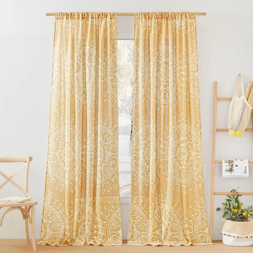 Miniatura 30 de NICETOWN Cortinas bohemias de lino transparente para sala de estar, cortinas semitransparentes de granja con patrón de rayas bohemias, cortinas Gris