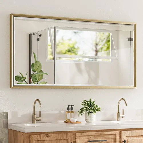 Miniatura 18 de Espejo de baño negro, espejo de baño biselado de 16 x 24 pulgadas para pared, espejo con marco negro antioxidante para decoración de baño, sala