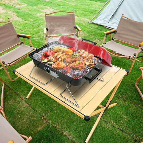 Miniatura 7 de TeqHome Parrilla de carbón portátil con tapa, parrilla de barbacoa de mesa mejorada para exteriores, parrilla plegable para cocinar al aire libre