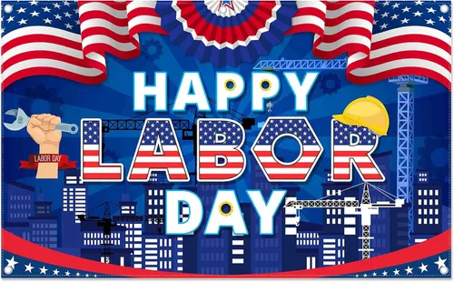Miniatura 8 de Fondo de fotografía de 72 x 43 pulgadas con texto en inglés «Happy Labor Day Photografy», banderas americanas, estrellas, rayas, fondo, trabajador