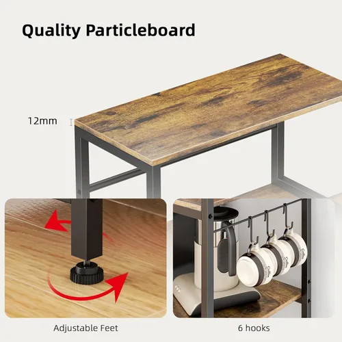 Miniatura 8 de Toutrop Mini gabinete de nevera con estantes de almacenamiento, soporte para microondas con 2 salidas AC/2 USB, gabinete de barra de café
