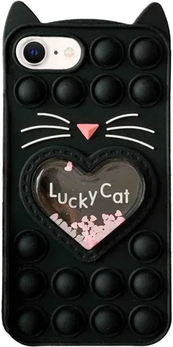 Miniatura 9 de Pop Case para iPhone 12/12 Pro, Funda de silicona con burbujas de gato negro afortunado de dibujos animados, brillo, estrellas, burbujas de arena
