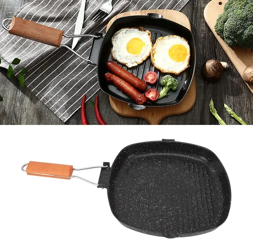 Miniatura 3 de Sartén de acero al carbono, sartén antiadherente con mango de haya plegable, sartén dividida reutilizable, sartén de ahorro de energía para el hogar