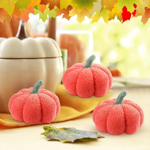 Miniatura 5 de Namalu 3 almohadas de calabaza de Acción de Gracias 3D, cojines suaves para sofá, decoración de calabaza rellena para otoño, invierno, sala