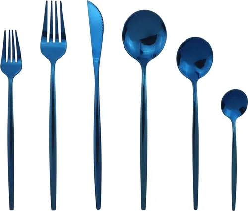 JASHII Juego de cubiertos de acero inoxidable de 24 piezas con acabado brillante para 4 personas, cuchillo de cena, tenedor, cuchara, tenedor de