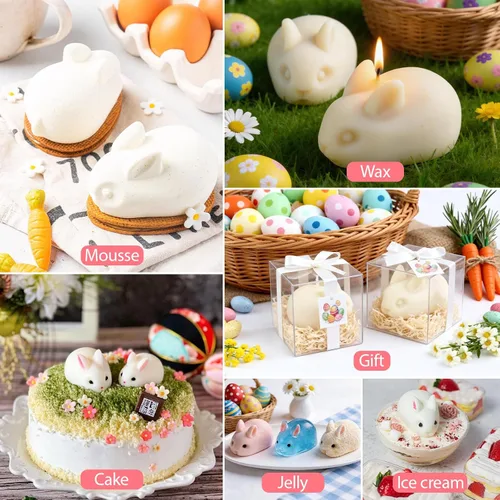 Miniatura 5 de MEMOVAN Molde de silicona 3D de conejo de Pascua con 6 cavidades, molde de silicona para conejo, conejo de Pascua, molde de chocolate para hornear