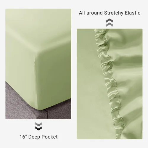 Miniatura 21 de THXSILK Juego de sábanas bajeras de 100% seda de morera, 3 piezas de seda 7A+, transpirable, suave, sábana bajera de 16 pulgadas de profundidad, 2