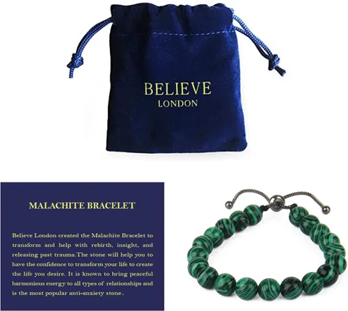 Believe London - Pulsera de piedras preciosas para curación de chakras, cristal de ansiedad, piedra natural, para hombres y mujeres, alivio del