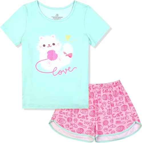 Miniatura 15 de QPANCY Pijamas de verano para niñas, conjuntos de pijamas de manga corta para dormir de verano