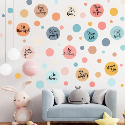 TaoBary 288 calcomanías de pared de lunares para aula, niños, cita motivacional, círculo, calcomanías de pared extraíbles con letras positivas para