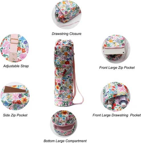 Miniatura 4 de ESVAN Bolsa para esterilla de yoga con múltiples bolsillos. Bolsa de transporte con cordón para esterilla de yoga, Pilates, ejercicio. Bolsa
