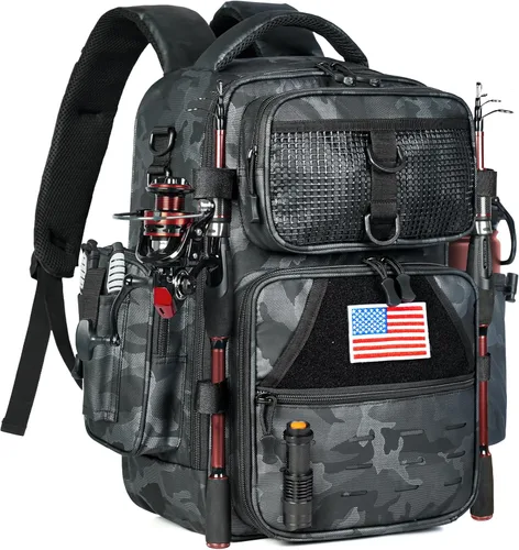 Miniatura 14 de Mochila de Pesca Ghosthorn con Bolsa de Aparejos y Bandolera - Mochila con Soporte para Caña - Caja de Aparejos Ligera para Regalos de Pesca