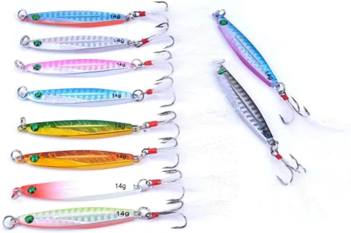 Miniatura 3 de Aorace 10 piezas de metal duro jigs buceo pesca mar señuelos minnow Popper cebos aparejos Crankbait agua salada señuelos de agua dulce con pluma