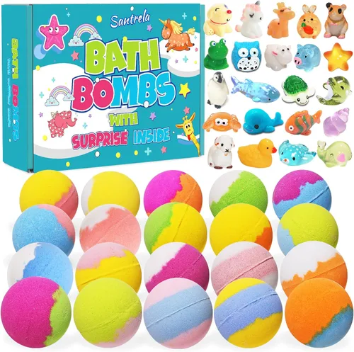 Bombas de baño para niños con sorpresa en el interior, paquete de 20 bombas de baño para niños, juego de regalo con juguetes para niñas y niños,