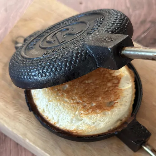 Miniatura 5 de Hierro redondo para tartas de Roma con asas de acero y madera equipo de cocina-camping