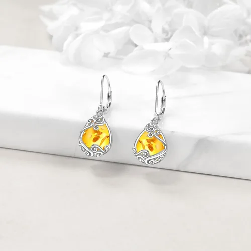 Miniatura 29 de Aretes colgantes con forma de lágrima de filigrana de piedra lunar de plata de ley 925 con cierre de palanca para mujer, regalos de joyería