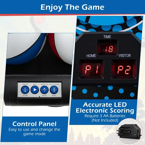 Miniatura 7 de GYMAX Juego de Baloncesto Arcade Interior Plegable con 8 Modos de Juego, Sonido de Arcade, 4 Pelotas y Bomba de Inflado, Juegos de Baloncesto