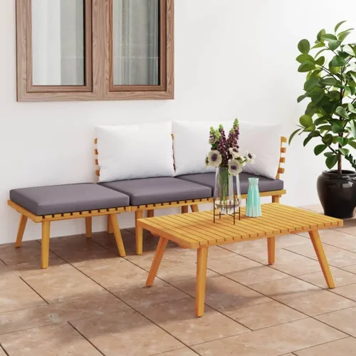 Ensemble Salon de Jardin 4 Pièces en Bois d'Acacia Massif Gris Foncé et Blanc avec Coussins, Confortable Modulaire pour Terrasse, Balcon, Jardin,