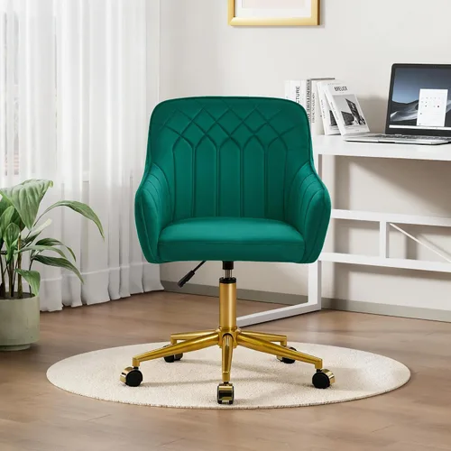 Miniatura 4 de VECELO Silla de escritorio de oficina en casa moderna de terciopelo giratoria con respaldo y ruedas, altura de asiento ajustable para niñas, Verde