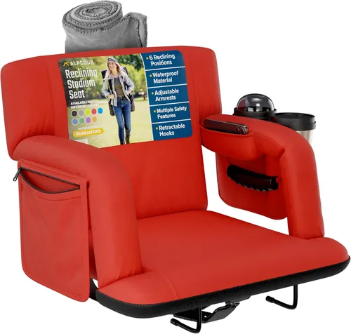 Miniatura 23 de Asientos de estadio reclinables para gradas con respaldo – Cojín ancho para silla de grada, reposabrazos, bolsillos grandes y múltiples