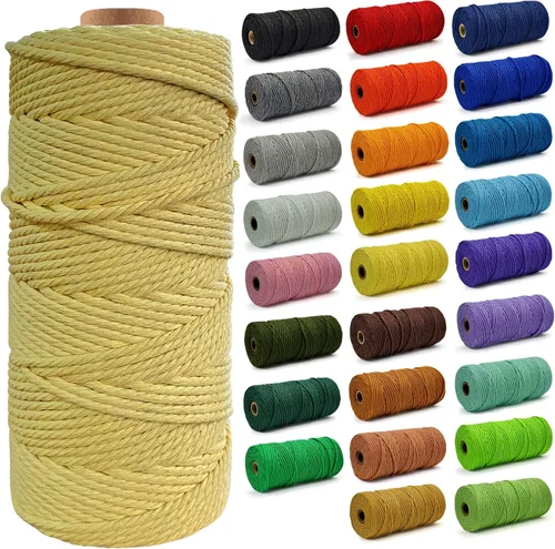Miniatura 30 de Cuerda de Algodón 8mm x 20 Yardas - Cuerda de Macramé Natural Sin Blanquear - Cuerda de Algodón Trenzada de 3 Hilos para Colgar en la Pared, Blanco