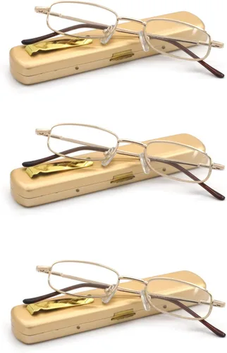 Miniatura 12 de Gafas de lectura de metal portátiles ligeras con estuche de bolsillo para hombres y mujeres
