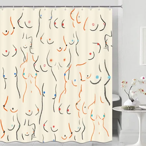 JAWO Divertida cortina de ducha para baño, diseño de pechos divertidos, cuerpo femenino, divertido juego de cortinas de ducha de tela artística,
