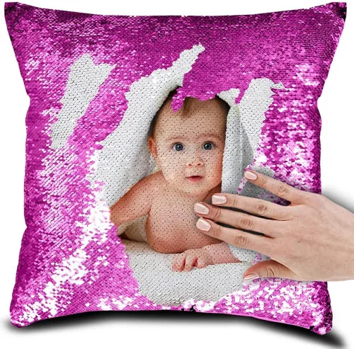Miniatura 10 de Funda de almohada mágica reversible personalizada, diseño de fotos de lentejuelas, impresión de un solo lado, funda de almohada para fotos
