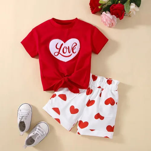 Miniatura 3 de Juego de camiseta de manga corta de algodón con estampado de San Valentín para el día de San Valentín, para niños y niñas pequeñas