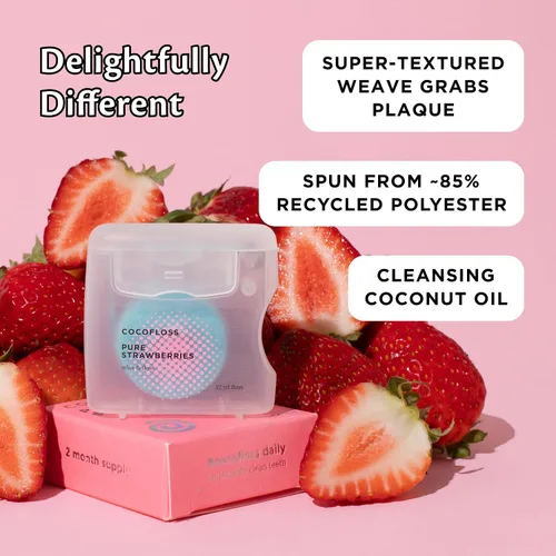 Miniatura 3 de Cocofloss Hilo dental tejido, cuidado bucal diseñado por dentistas, aroma a fresa, encerado, expandible, hilo dental apto para niños con aceite