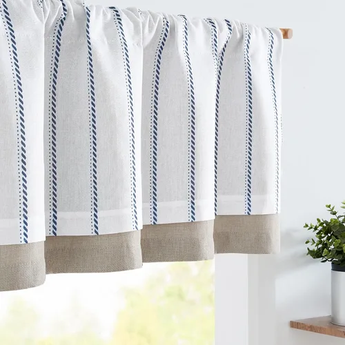 Miniatura 14 de jinchan Cenefa de Lino a Rayas para Ventanas de 16 Pulgadas Cortinas Opacas para Ventana Pequeña Estilo Granja Cenefa de Doble Capa para Sala
