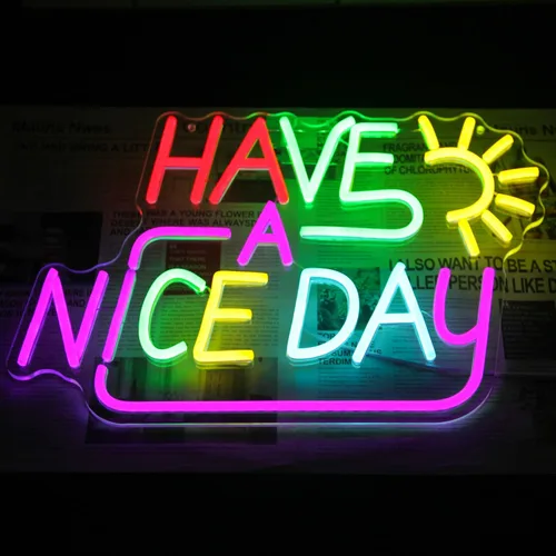Miniatura 7 de Letrero de neón con texto en inglés "Have A Nice Day" para pared, letras coloridas de luz de neón, luces LED de neón, letreros regulables