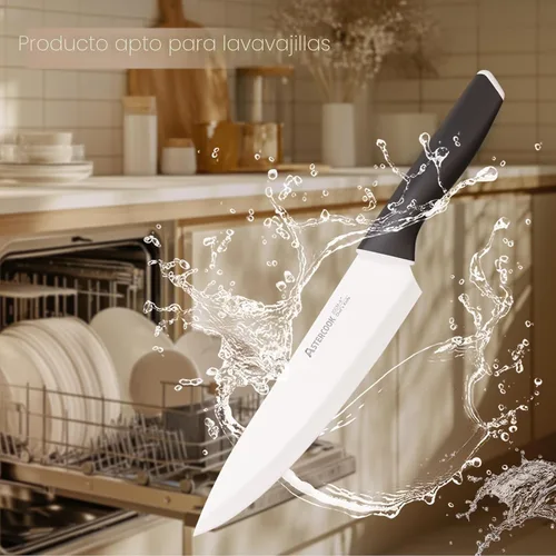 Miniatura 8 de Astercook Juego de cuchillos, cuchillos de cocina con bloque y afilador, revestimiento de cerámica, 15 unidades, cuchillos alemanes de acero Un