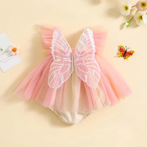 Miniatura 35 de Kaipiclos Mameluco de encaje con volantes de mariposa para bebé recién nacida, overol para sesión de fotos de primer cumpleaños