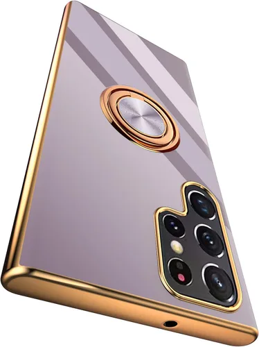 Miniatura 14 de Compatible para Samsung Galaxy S22 Funda con Soporte de Anillo Kickstand [con Magnético] TPU Suave Resistente a Golpes Electrochapado Funda Púrpura