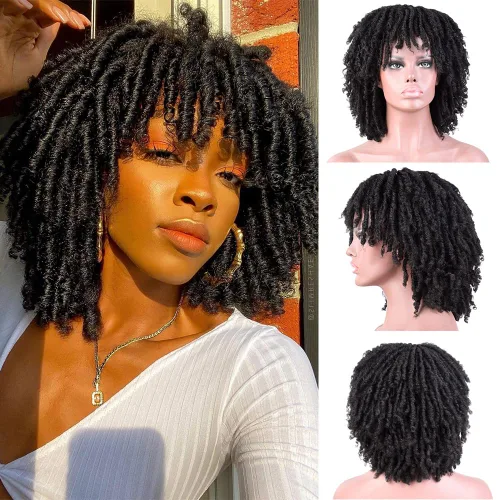 Miniatura 2 de Pelucas de rastas cortas de 6 pulgadas para mujeres y hombres negros con clips, pelucas sintéticas trenzadas de imitación afro trenzadas, rastas